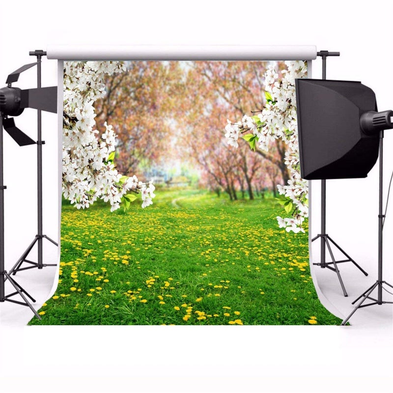 AOFOTO 5x5ft Spring Scenic Backdrop Sweet White Cherry Flowers Photography Background Meadow Floral Blossoms Garden Florets Grassland Park Flower Trees Kid Baby Portrait Photo Shoot Studio Props Vinly - Image 3
